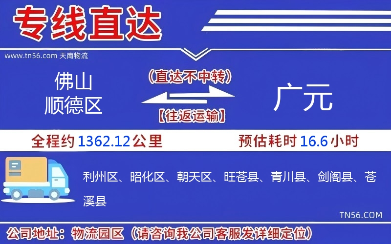 佛山順德區(qū)到廣元物流公司 佛山順德區(qū)到廣元物流公司